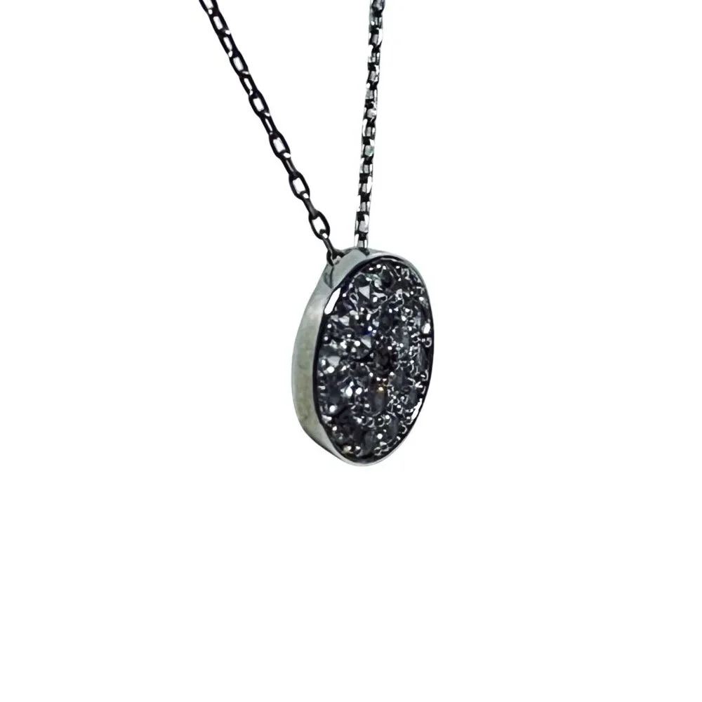 Sterling Silver Cable Chain Necklace W/ Clear Rhinestone Pendant Signed (5922) - Picture 4 of 6